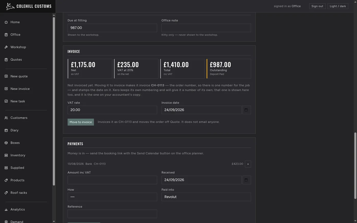 Colehill Customs: Invoice & Xero